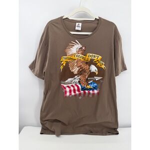 Spirit of America Graphic Tee Sz 2XL Brown Patriotic Eagle Flag Shirt